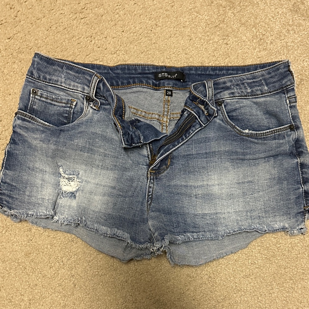 4 fir $10 item STS Blue Women's Light Wash Distressed Denim Shorts